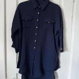 Navy Breezy Button-Up Shirt